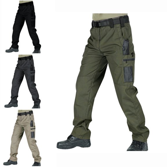SGFCWSX Mens Utility Pants –Multiple Functional Pockets Work Straight-Leg Casual Trousers Army Green Size L