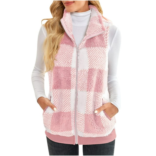 Wolfast Cardigan Ouvert pour Femmes Imprimé à Carreaux Patch Patchwork Cardigans Ouvert Sans Manches Cardigan Manteau en Peluche Hauts