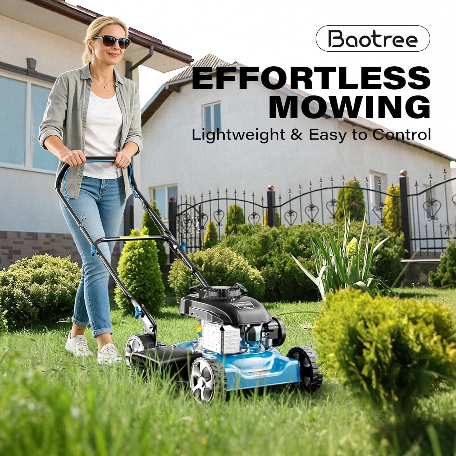 Gas Powered Push Lawn Mower, 20-Inch Cutting Deck, 144cc 4-Stroke Engine, 2-in-1 Side Discharge & Mulching, Lightweight Design for Small Yards Under 1/4 Acre