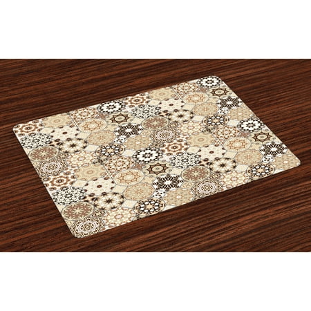 Old Fashioned Dining Room Eastern Placemats Set of 4 Octagonal and Square Ornaments Retro Colored Old Fashioned Tile, Washable Fabric Place Mats for Dining Room Kitchen Table Decor,Beige Dark Brown Pale Brown, by Ambesonne ()