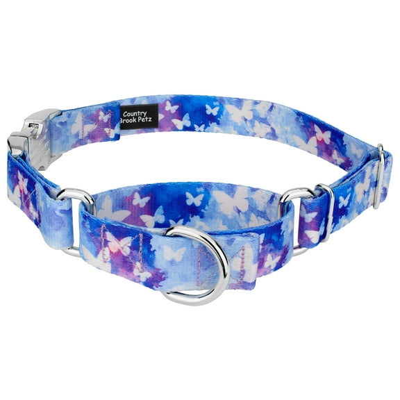 Country Brook Petz® Watercolor Butterflies Martingale Dog Collar with Premium Buckle, Medium