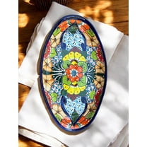 Large Talavera Oval Platter – 17.5” x 10” Hand-Painted Ceramic Mexican Pottery Serving Tray