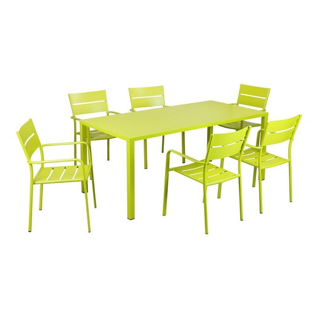 Pangea Home Miami 7 Pièces Moderne Cadre en Aluminium Patio Salle à Manger Ensemble en Vert