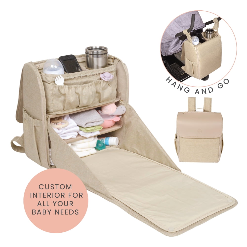 Lulyboo Diaper Bag Backpack, Full Open Cabinet and Padded Changing Station, Removeable Caddy with Two Drink Holders and Angled Cell Phone Storage for Easy Viewing, Universal Stroller Hanger, Unisex