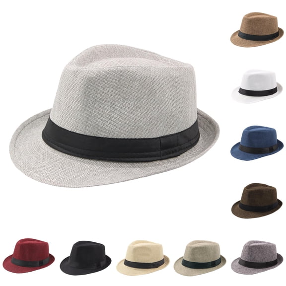 HNMKIU Breathable CurlyStraw Jazz Top Hat Outdoor Sun Baseball Caps For Men Grey,One Size
