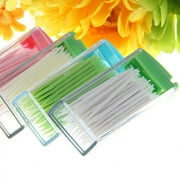 Walbest Portable 1 Box (50pieces) Plastic Toothpicks Boxed Green No Smell Oral Dental Picks, Random Color