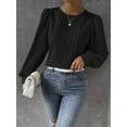 thumbnail image 4 of Women'S Long Sleeve Scoop Neck Pleated Front Fitted Blouse Tops Black S, 4 of 8