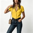 thumbnail image 6 of IUYRTFE Women's Short Sleeve Collared Button Down Shirt Relaxed Fit Stretch Casual Summer Blouse, 6 of 7