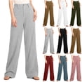 thumbnail image 2 of Womens Linen Wide Leg Cotton Pants Casual Solid Color Pants Pocket Button Zipper Comfortable Long Pants Size S-2XL, 2 of 9