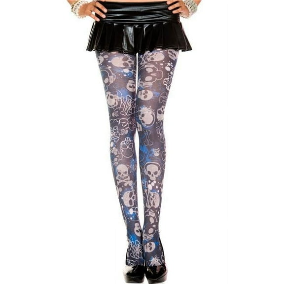 Music Legs Women's Women's 37396-GREY-BLUE Gothic Graphic Opaque Pantyhose - Grey & Blue 37396-GREY/BLUE