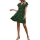thumbnail image 4 of Women's Summer Boho Short Dress Polka Dot Print V Neck Short Sleeve Ruffle Beach Short Dress L, 4 of 5