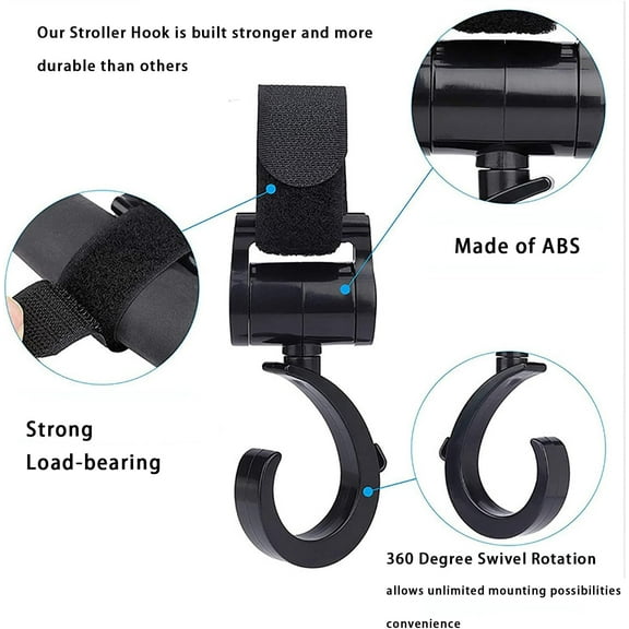2Pcs Stroller Clips, Multipurpose 360° Rotation Stroller Clip Diaper Bag Hanger for Hanging Diaper Bags,Purse,Stroller Organizer,Universal Car Vehicle Back Seat Headrest Hooks