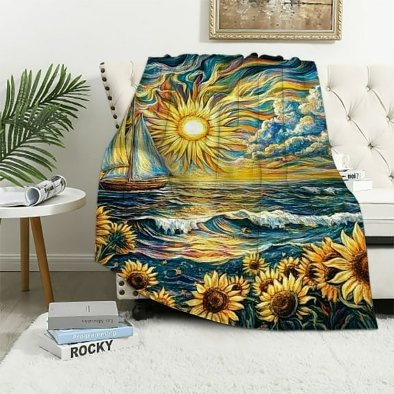 BCIIG Sunflowers Warm Lightweight Blanket Soft Fleece Throw Blanket for All Seasons, Living Room Sofa Decor, Cow Gifts, Plush Blankets 40x50in