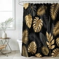 thumbnail image 4 of Black Golden Palm Leaf Bathroom Shower Curtains with 12 Hooks Polyester Waterproof Shower Curtain for Stalls and Bathtubs Tropical Plant Modern Luxury Decorative Bathroom Privacy Curtain 72x84 Inches, 4 of 9