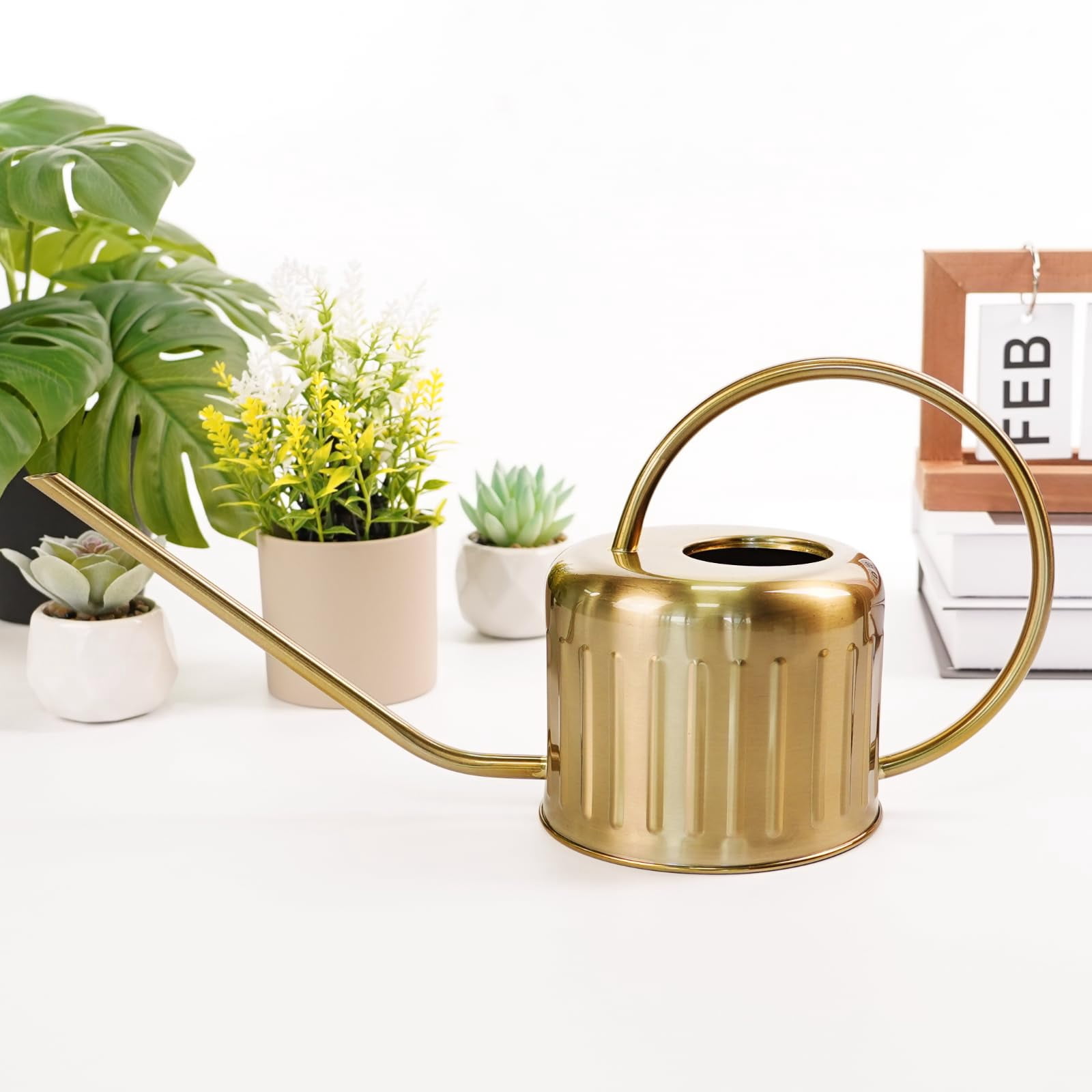 34oz/1L Stainless Steel Watering Can, Rust-Proof Indoor/Outdoor Watering Can for House Plants, Long Spout Water Can for Succulent Bonsai Garden Flowers - GOLD