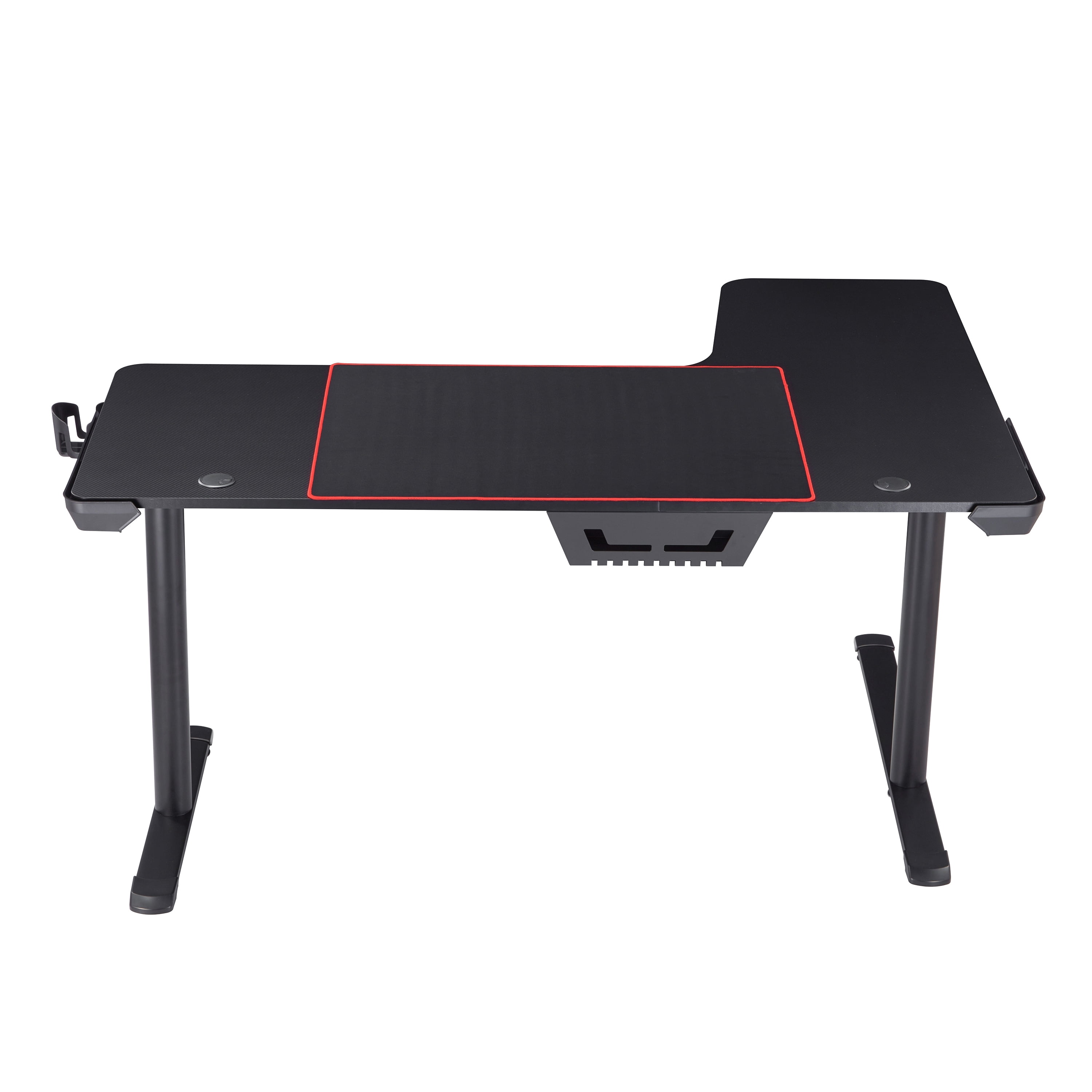 Devan Steel L-Shaped Gaming Desk with USB Ports, Black