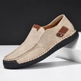 thumbnail image 2 of EKVAHL Men's Leather Casual Slip-On Loafers, Lightweight Non-Slip Hand-Stitched Moccasins for Walking and Outdoor Use Beige, 2 of 5