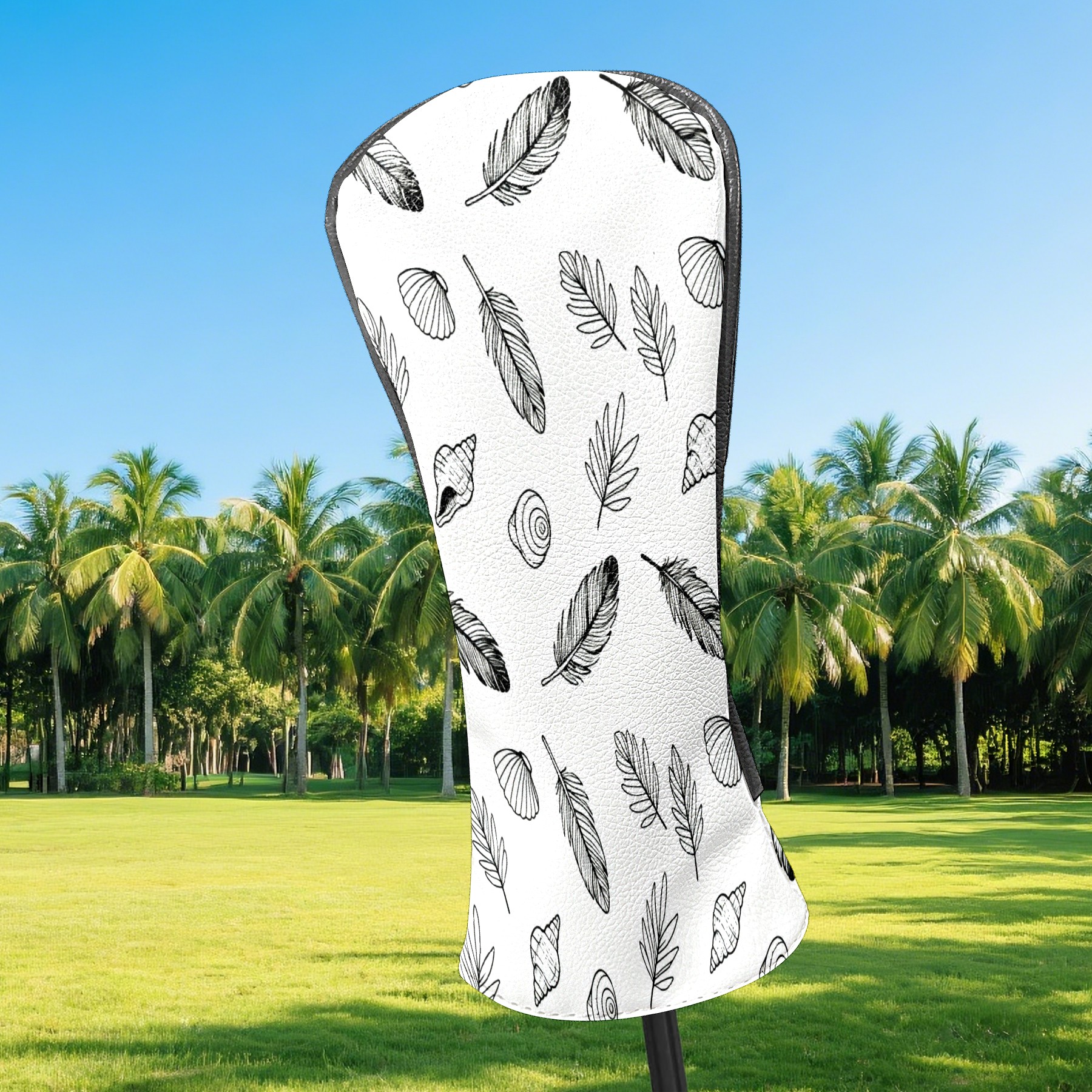 Golf Club Covers, White LeafFeather Premium PU Leather Driver Hybrid Putter Head Covers with Velvet Lining, Waterproof Golf Gifts for Men Women