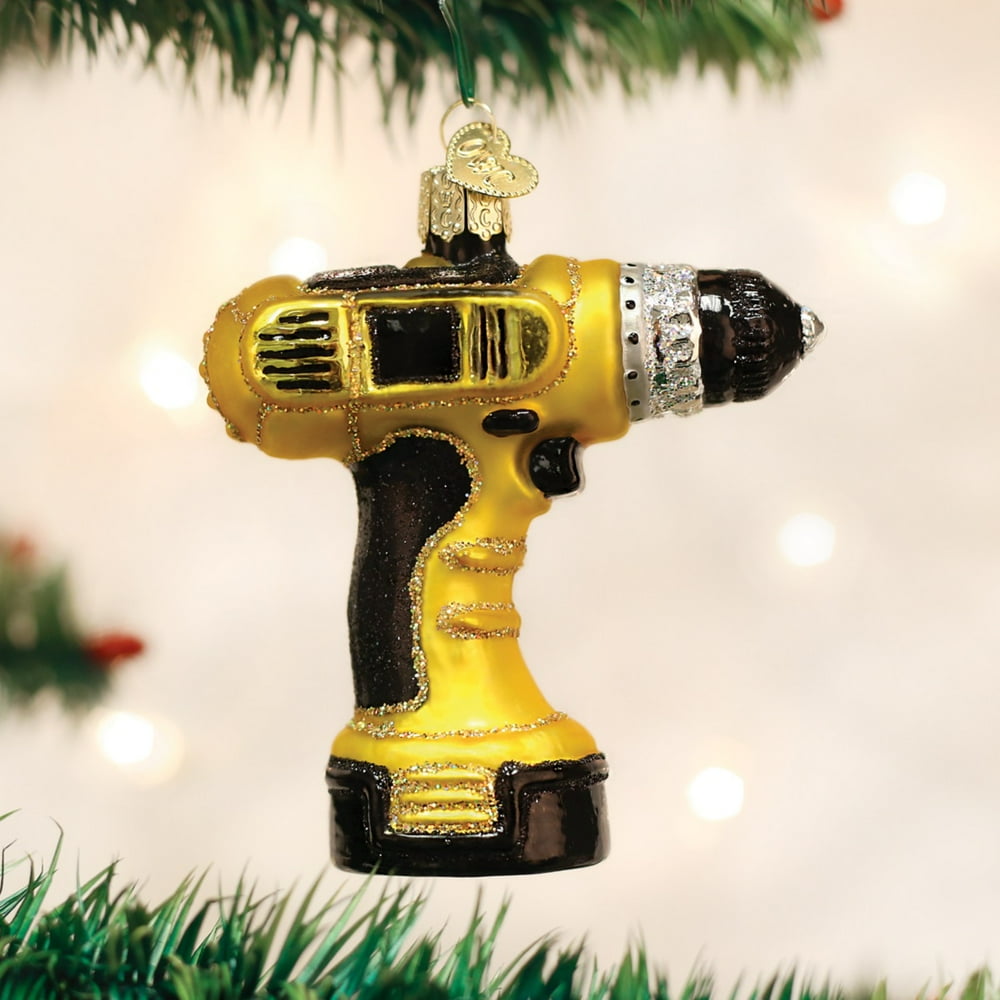 Old World Christmas Yellow Power Drill Tool Glass Ornament 32249 FREE