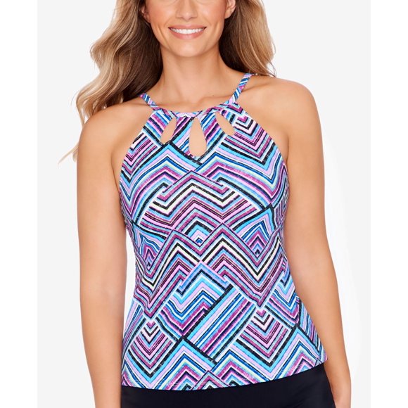 Swim Solutions Printed High-Neck Cut-Out Tankini Top, Multi, 8