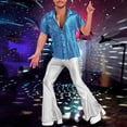 thumbnail image 4 of XIAONU Mens Metallic Shiny Button Up Shirt Short Sleeve Collared Pullover Blouse Lightweight Disco Party Night Out Tops, 4 of 6