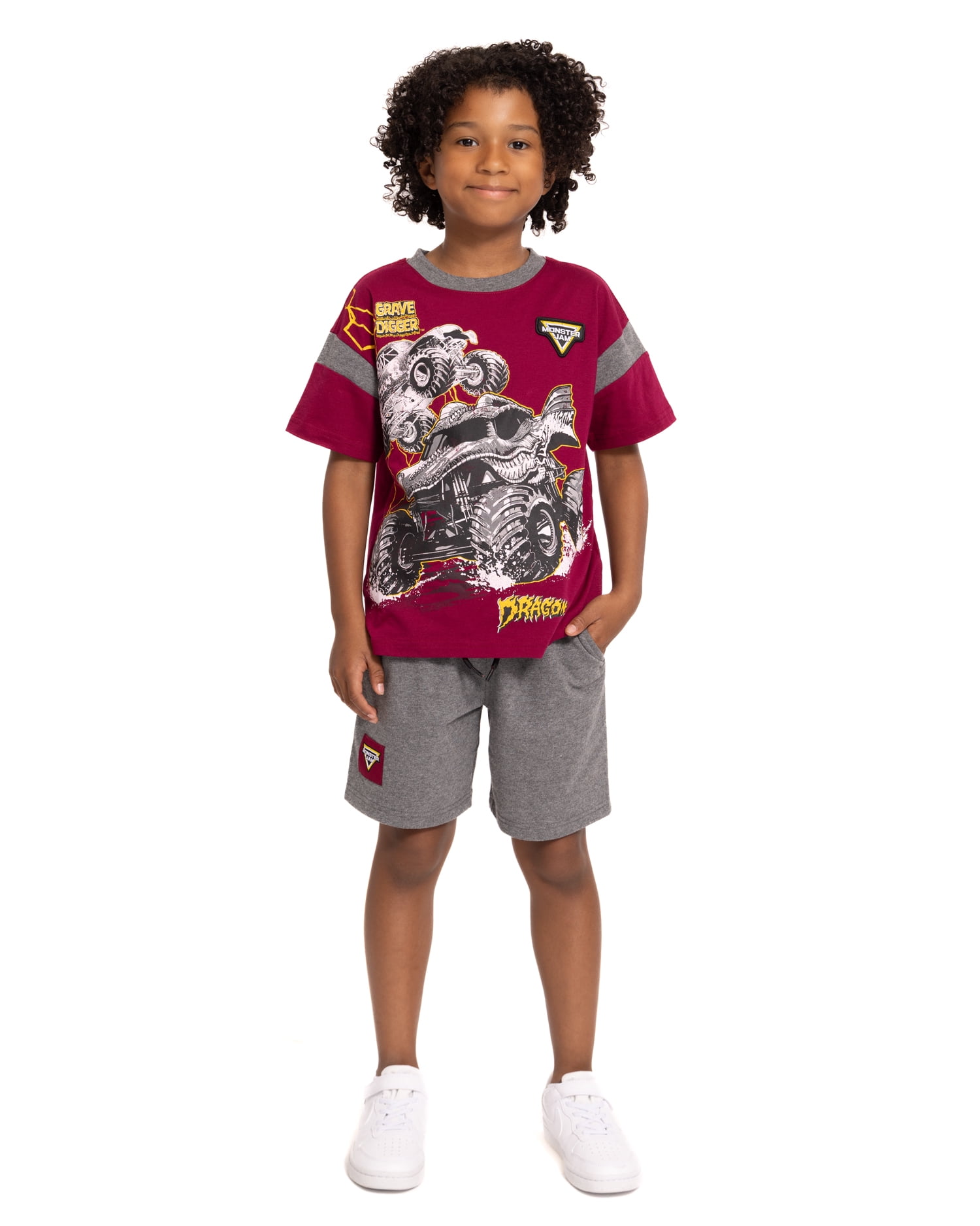Monster Jam Boys Graphic Tee with Short Sleeves and Shorts Set, 2 Piece, Sizes 4-16