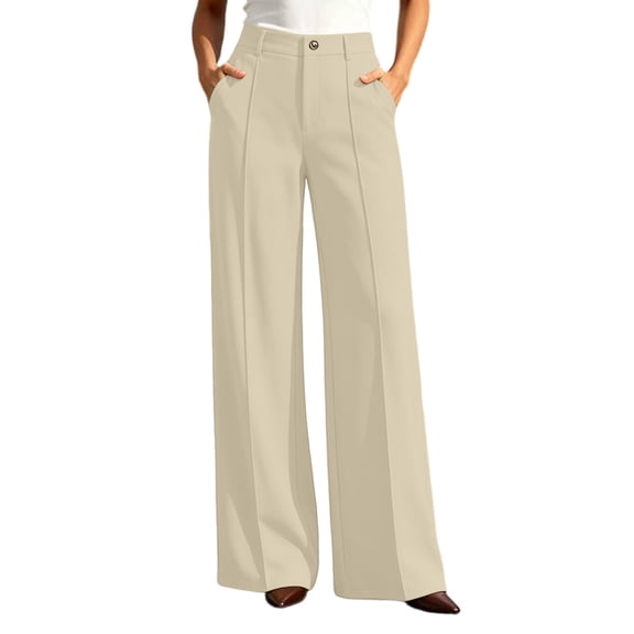 cocolona Womens Casual High Waist Dress Pants Button Zipper Waist Straight Wide Leg Commute Work Pants with Pockets