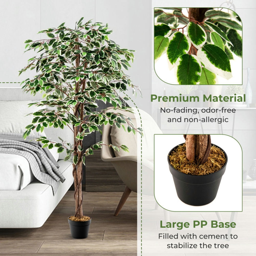 Spaco 65 inch Tall Faux Indoor Plant with 1008 Leaves Nursery Pot and Dried Moss, Artificial Ficus Tree, Faux Ficus Tree for Indoor as Living Room, Office, Green