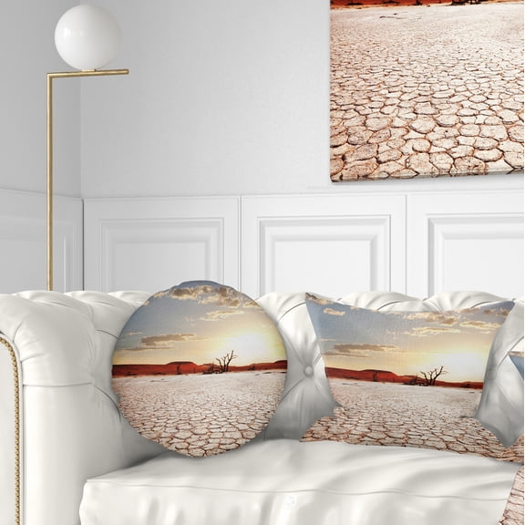 Designart Namib Desert with Cracked Land - Landscape Printed Throw Pillow - 12x20