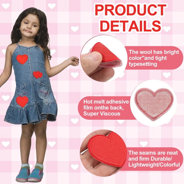 Parches De Corazón Para Planchar - 90 Unidades Rosa, Bordados, 2.5x1.8 Cm - Para Decorar Ropa, Mochilas, Jeans