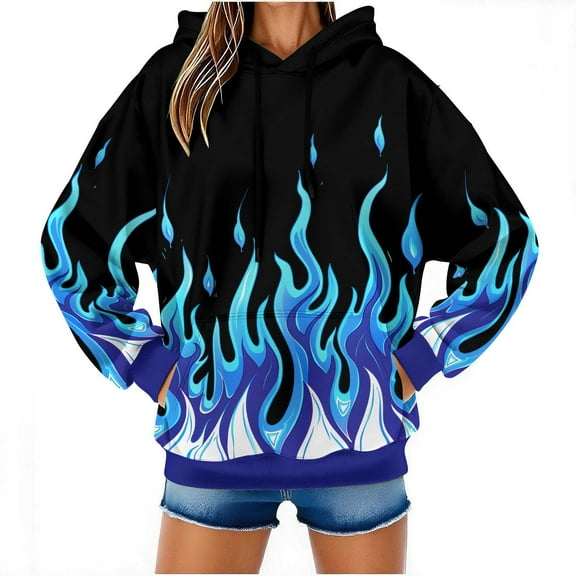 Unisex Novelty Hoodies for Women and Men 3D Flames Printed Graphics Pullover Sweatshirts with Pockets Halloween