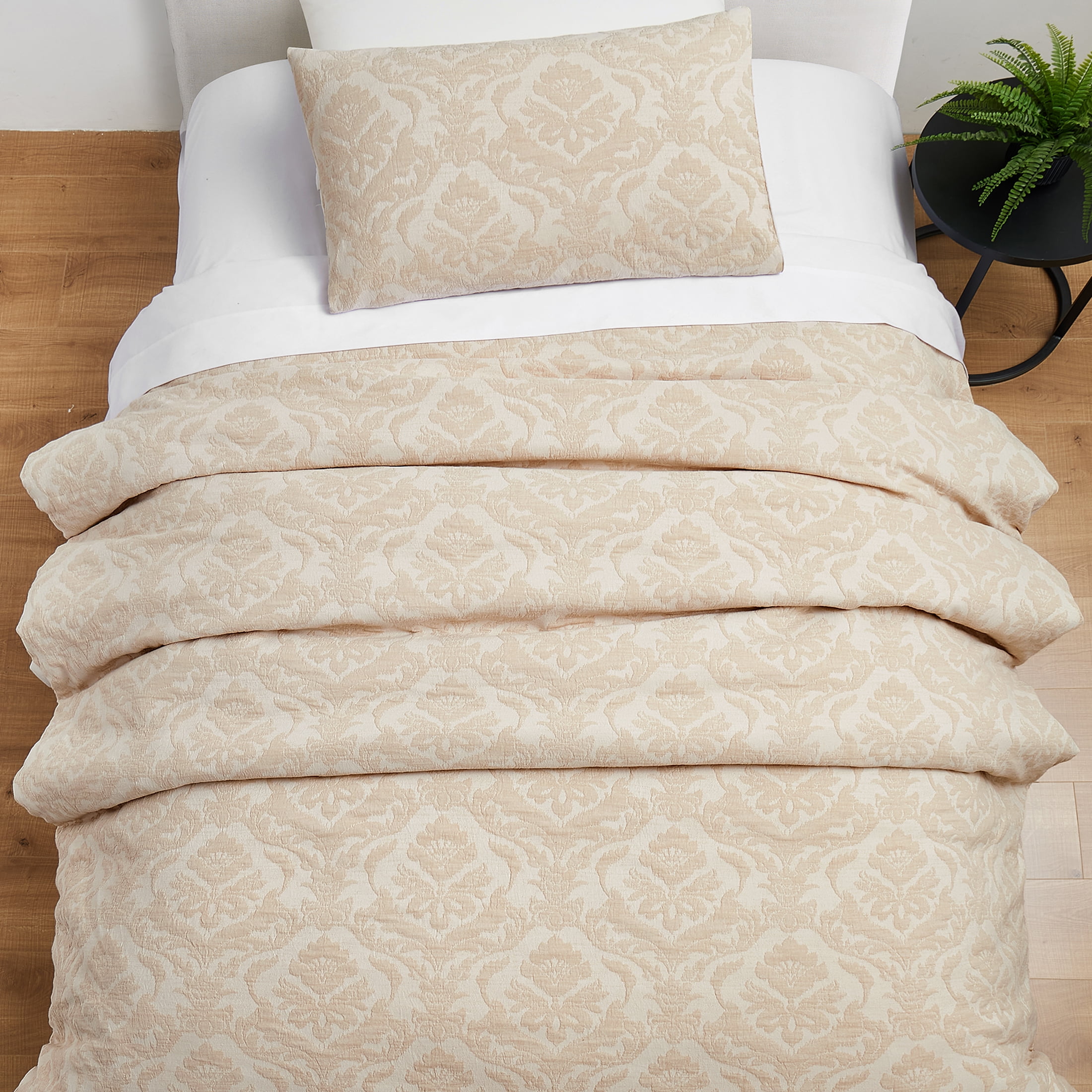 Better Homes & Gardens Woven Damask 2-Piece Comforter Set, Beige, Twin/Twin XL