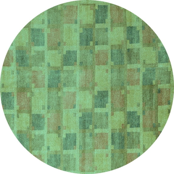 Ahgly Company Machine Washable Indoor Round Abstract Turquoise Blue Modern Area Rugs, 3' Round