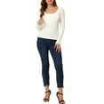 thumbnail image 2 of INSPIRE CHIC Women's Solid Ruched Front Scoop Neck Long Sleeve Basic Blouse Tops L Beige, 2 of 6