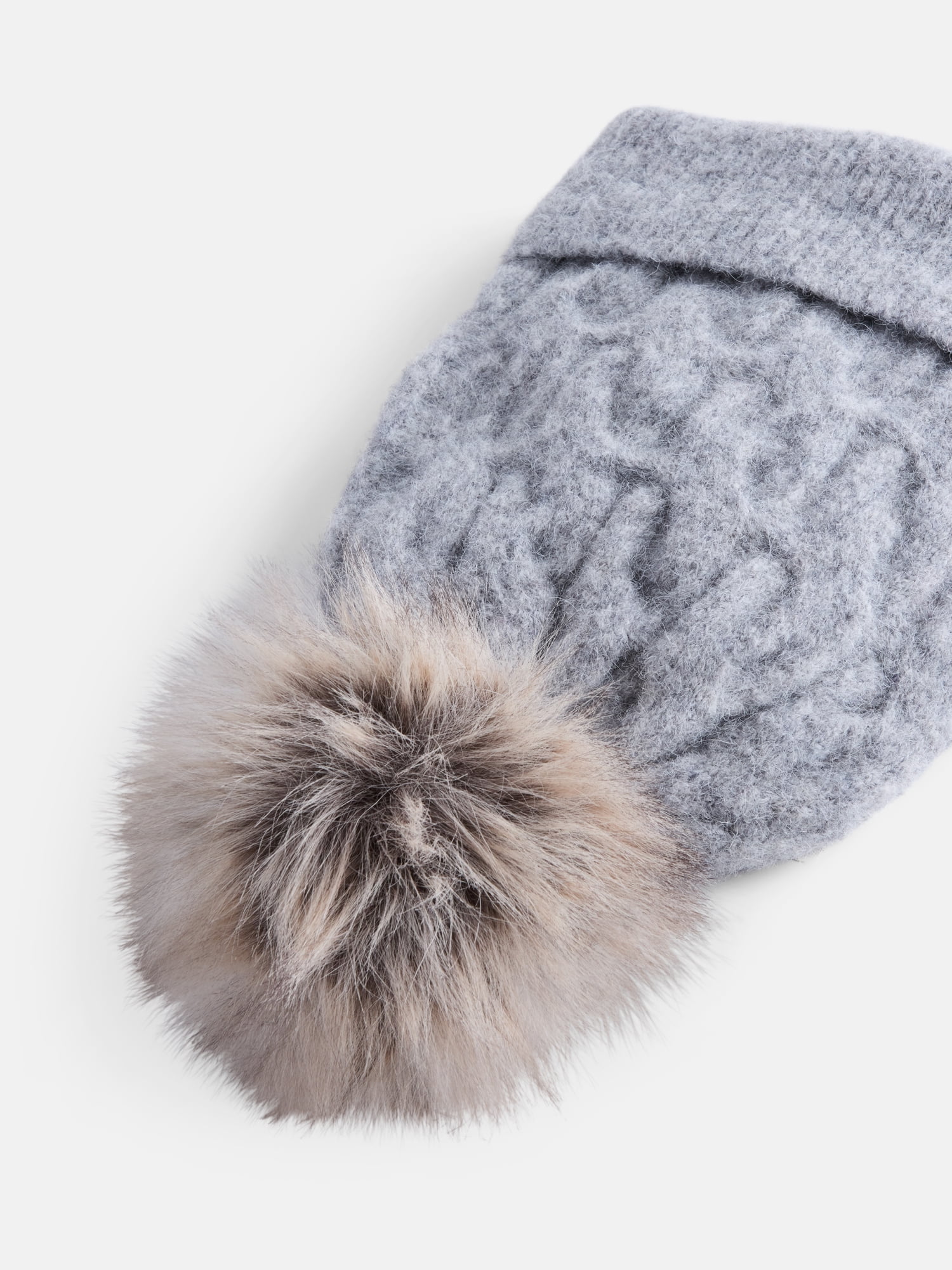 Scenario Women's Cable Knit Pom Beanie, Medium Grey Heather