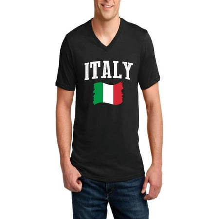 Mens Black Italian Four - Italy Men V-Neck Shirts Ringspun Tee