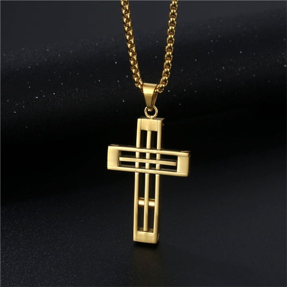 14K Yellow Gold Necklace For Men Fashion Design Grid Shaped Cross In Europe And The United States Jewelry On Neck