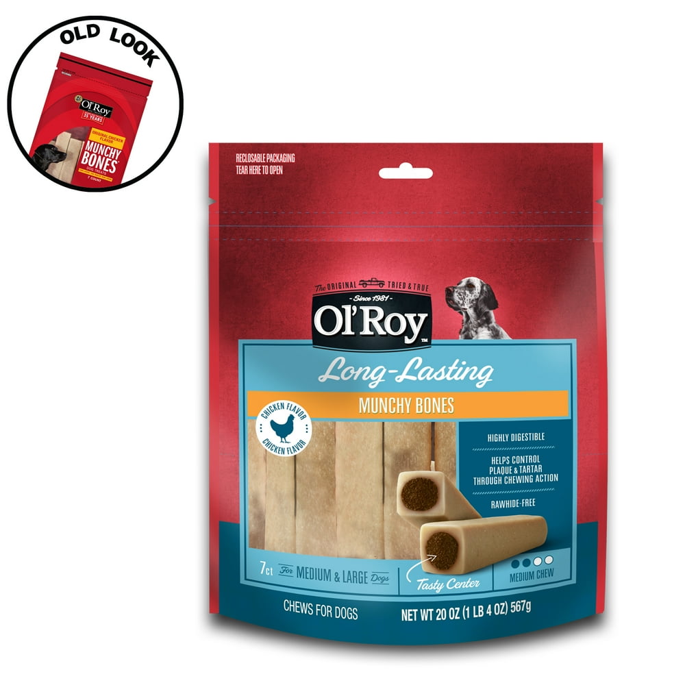 Ol' Roy LongLasting Chicken Flavor Munchy Bones Chews for Dogs, 7