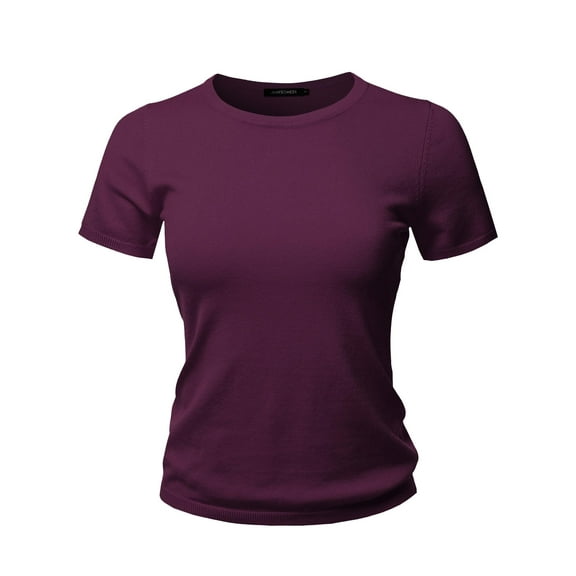 FashionOutfit Women's Solid Crew Neck Short Sleeve Viscose Knit Sweater Top