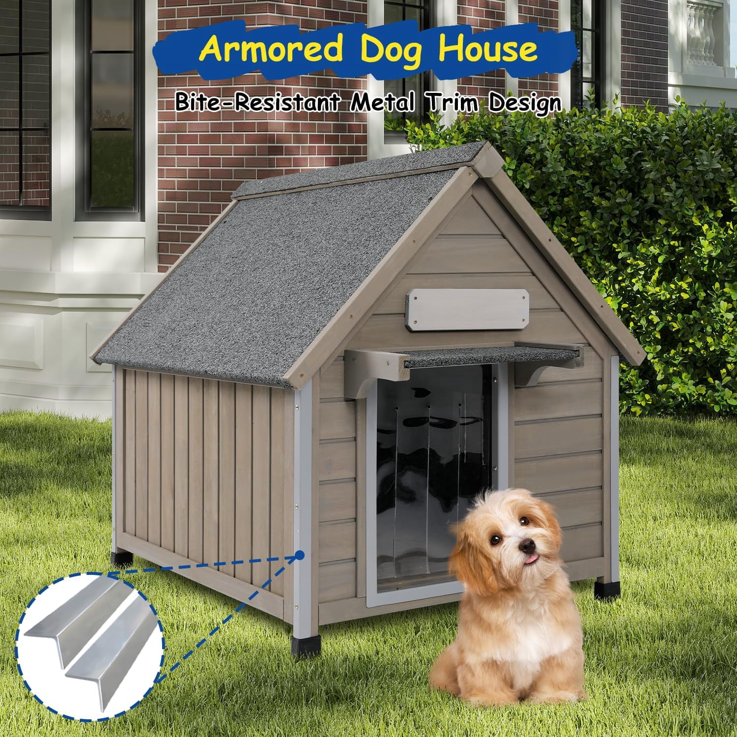Gowoodhut Outdoor Dog House Waterproof for Medium Sized Dogs , Weatherproof Dog house Indoor Outside Kennel Puppy Shelter