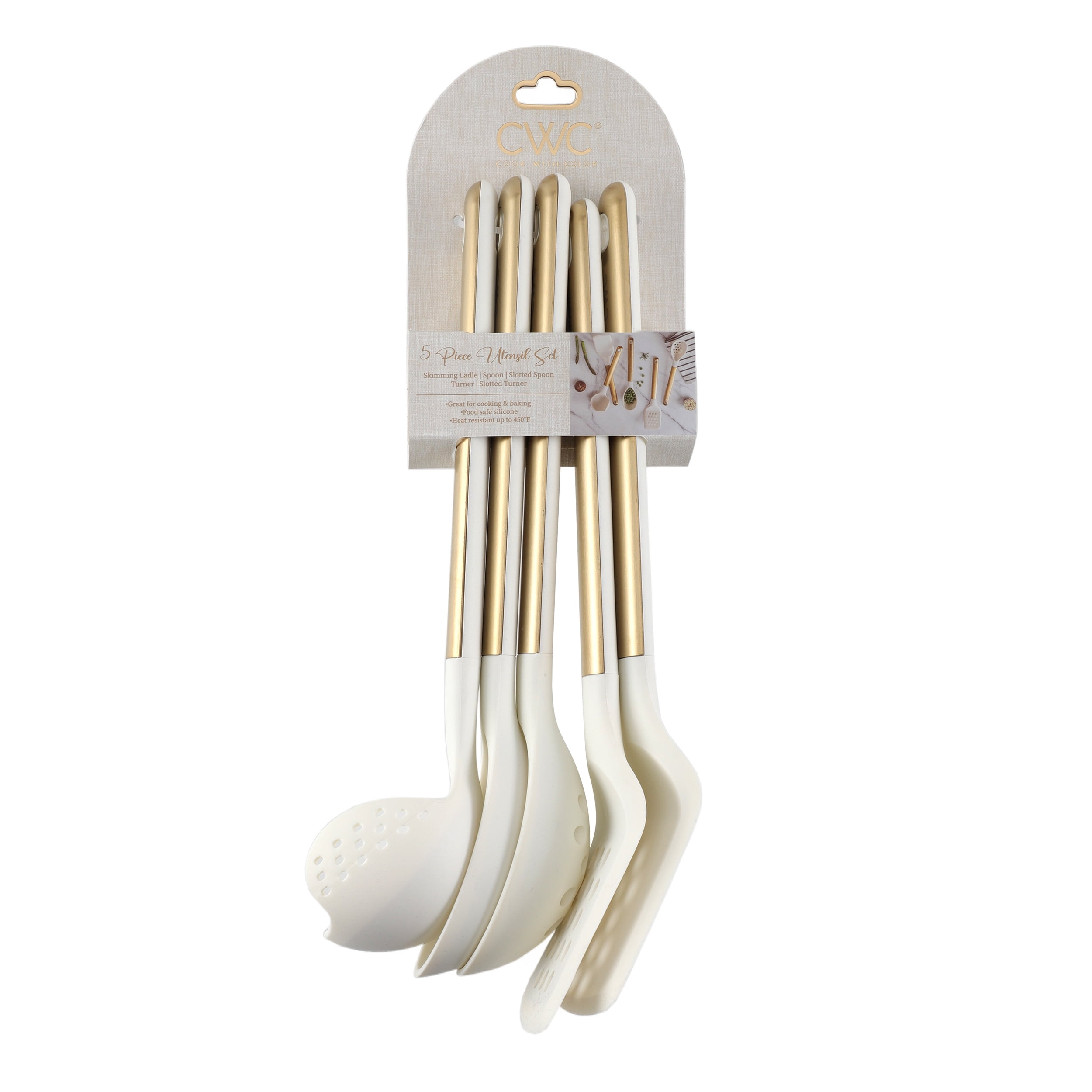 Cook with Color 5-Piece Stainless Steel & Silicone Utensil Set – Durable & Nonstick Safe