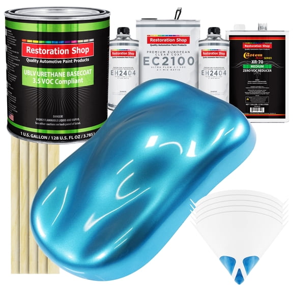 Restoration Shop - Electric Blue Metallic - Low V.O.C. Urethane Basecoat with European Clearcoat Auto Paint - Complete Gallon Paint Color Kit - Automotive Coating