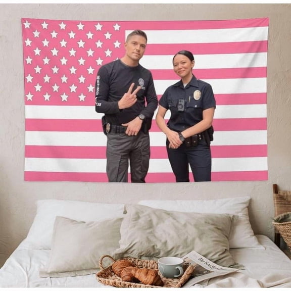 Lucy Chen The Rookie Pink American Flags Tapestry Tim Bradford For Tapestry Wall Decor, Indoor Wall Tapestries, Room Decor, One Side Polyester Wall Flag