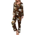 thumbnail image 1 of Puntoco Traje De Manga Larga + Pantalones Con Cuello En V Estampado Informal De Moda De Halloween Para Mujer Marrón Xl, 1 of 5