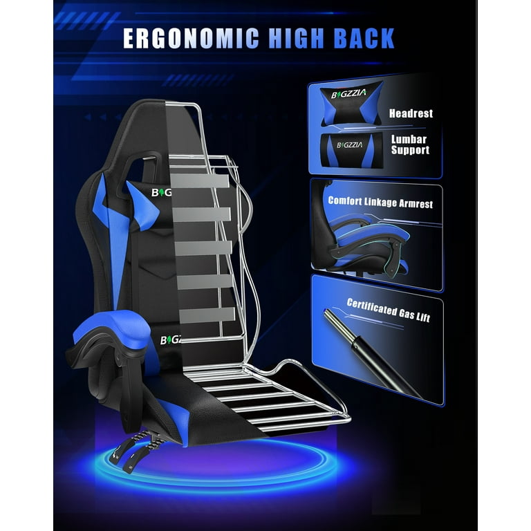 bigzzia Gaming Chair, Ergonomic Reclining Massage Chair, Lumbar