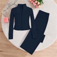 thumbnail image 4 of Ahabrexf Girls Tracksuit Set Solid Color Long Sleeve Zipper Standing Collar Breathable Running Fitness Yoga 2-Pc Summer, 4 of 9