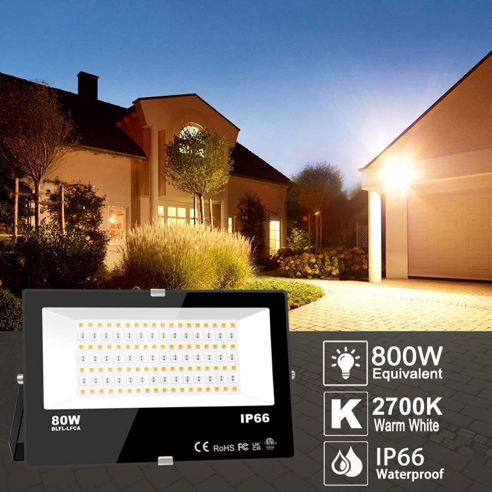 iLC LED Flood Light 800W Equivalent, Outdoor RGB Color Changing, Smart Floodlights RGBW 2700K Warm White & 16 Million Colors, 20 Modes, Grouping, Timing, IP66 Waterproof (2 Pack)