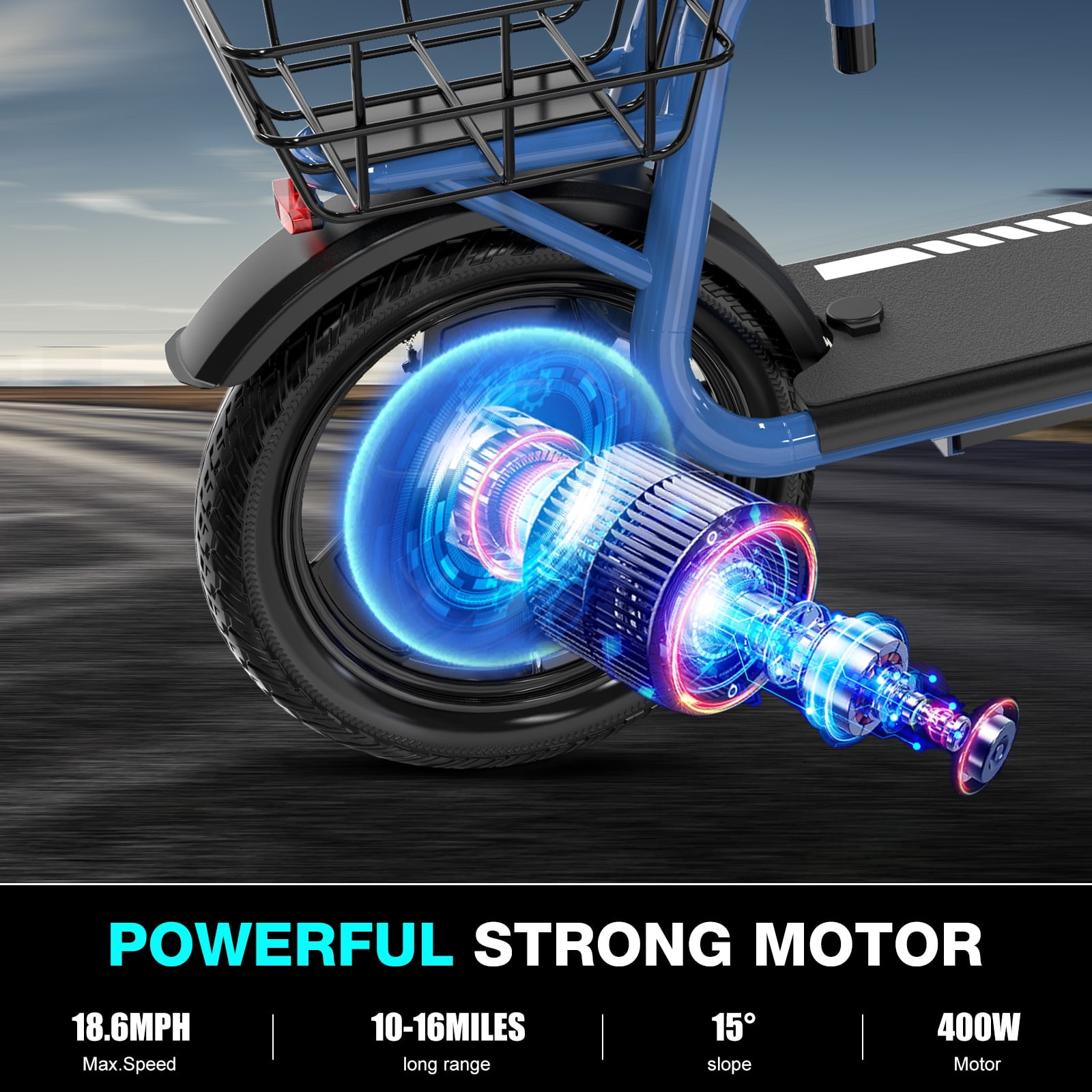MEGA MOTION Electric Scooter Ebike, 400W Foldable Scooter with Seat 18.6MPH/7.8Ah battery, 14in Adult Electric Bicycle e scooter HS5