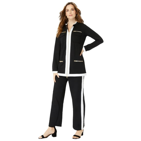 Roaman's Women's Plus Size Side Stripe French Terry Pull On Pant Set