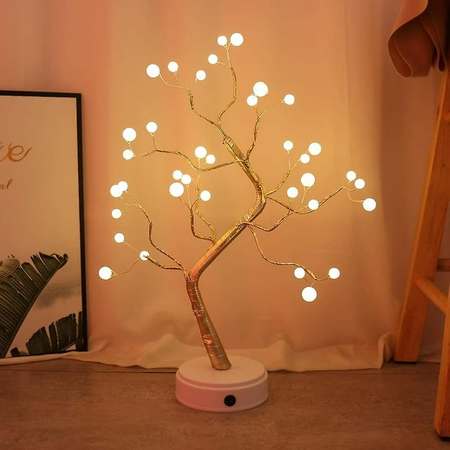 Lámpara de mesa 36led 3d, luz de noche de árbol de fuego de Navidad de alambre de cobre para decoración interior de niños, luz de hadas